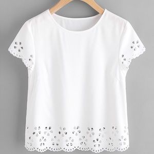 White Scalloped Crop Top